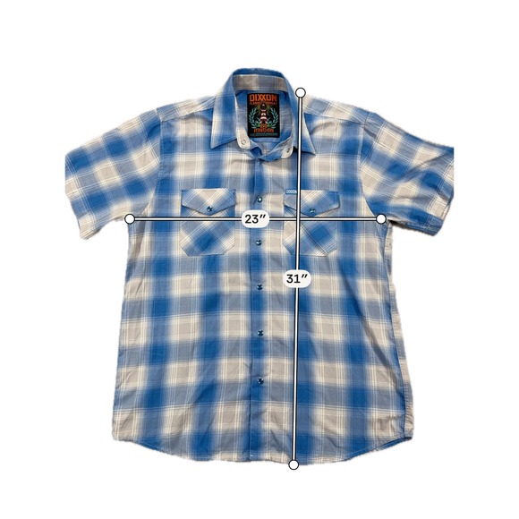 Dixxon Rincon Bamboo Blend Short Sleeve Plaid Snap Button Shirt Large Blue White - Picture 6 of 11